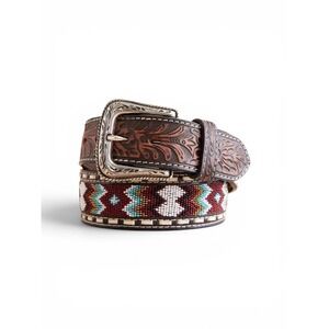 New Ariat Aztec‎ Bead Leather Belt Basketweave Belt A1040402 Mens Sz 42 Cowboy